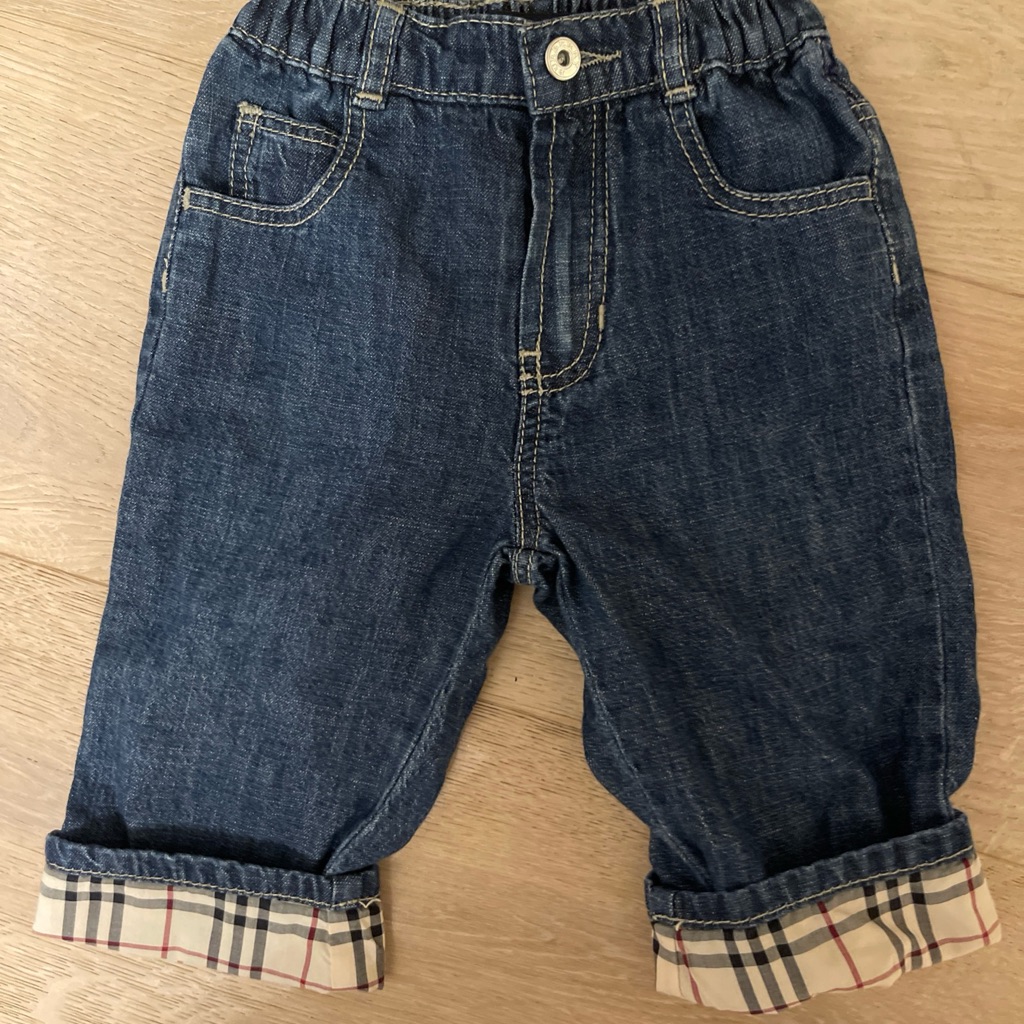 Burberry Kids Blue Denim Jeans With Plaid Trim